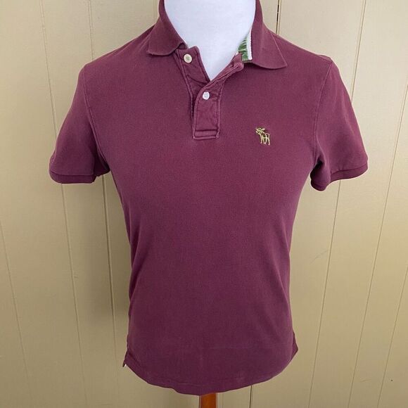 Abercrombie & Fitch men M 2 button short sleeve distressed muscle polo burgundy - Picture 1 of 10
